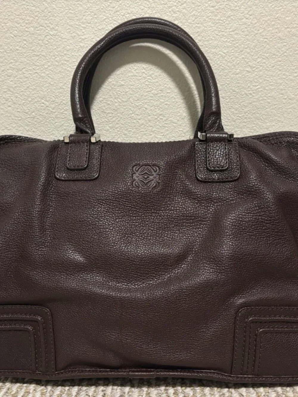 LOEWE Brown Pebbled Leather 2-Way Briefcase Business Bag w/ Strap & Dust Bag
